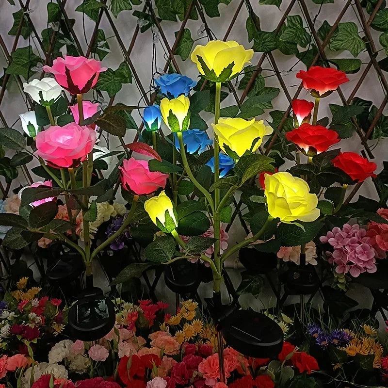 LED Outside Light for Patio Yard Decor Solar Powered Lights Outdoor Solar Garden Lights Solar Flowers Rose Light Waterproof