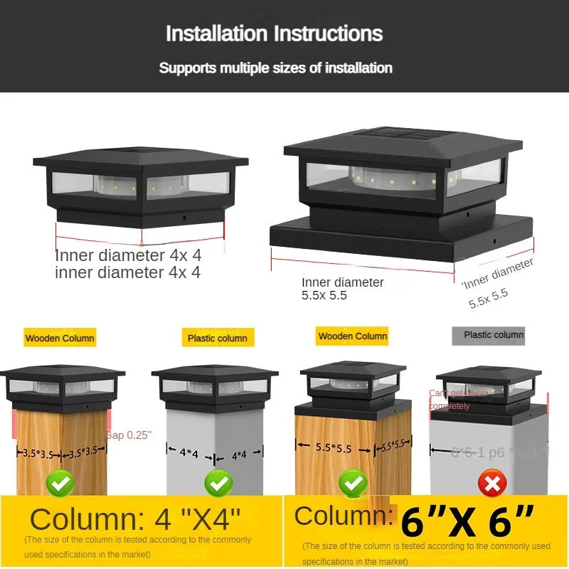 Solar Light Outdoor Waterproof Solar Post Light Villa Column Lamp Fence Gate Pillar Head LED Lamp For House Gate Patio Garden