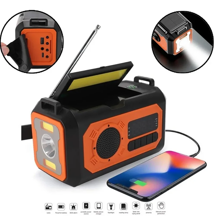Hand Cranked Solar Powered Portable AM/FM/NOAA Weather Radio 12000mAh With LED Flashlight Portable Power Bank Outdoor Radio