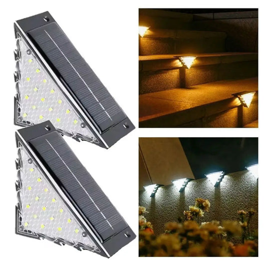 Solar Powered Outdoor Solar Step Lights White/Warm Light Triangle Stair Lamp Super Bright Waterproof Deck Lights Villa