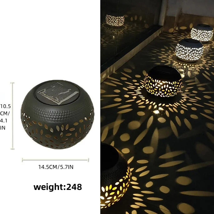 1pc Solar LED Garden Lantern - Elegant Metal Elliptical Lantern Solar, Waterproof with Shadow Projection for Outdoor Patio