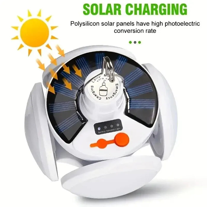 Solar LED Camping Lantern, Tent Lamp With Hook, Portable Outdoor Football Folding Light, Emergency Hurricane Camp Lamp