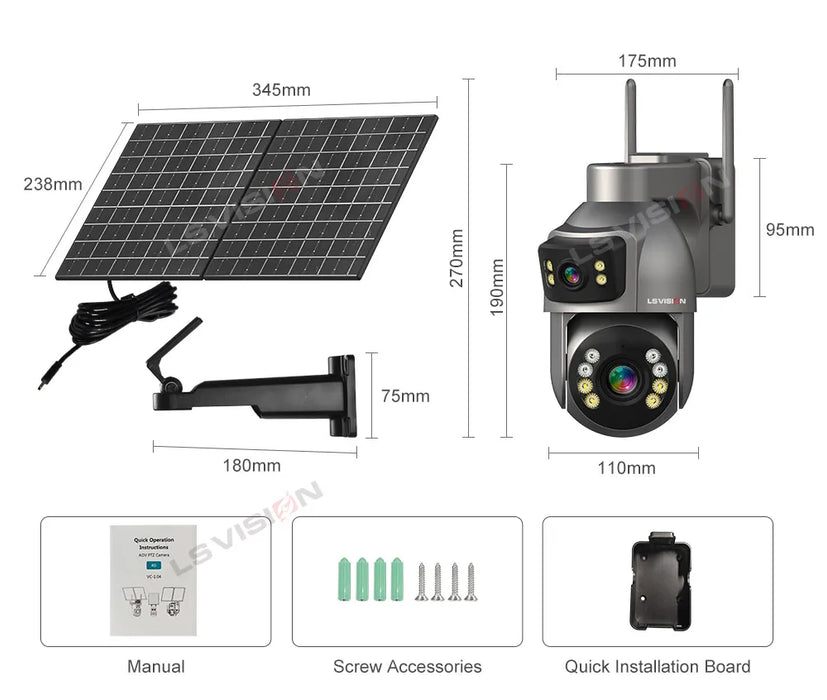 LS VISION 8MP 24/7 Video Recording AOV 4G Solar Camera Dual Screens Outdoor 20X Optical Zoom 50m Detection Distance CCTV Cameras