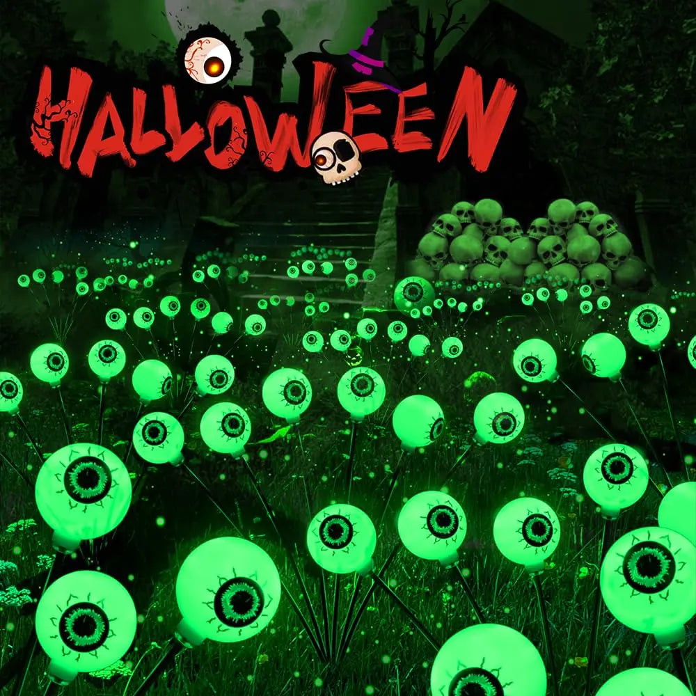 Halloween Outdoor Solar Eyeball Lights-LED Green&Purple Glow, Swinging Firefly Effect,for Creepy Yards, Lawns & Halloween Haunts