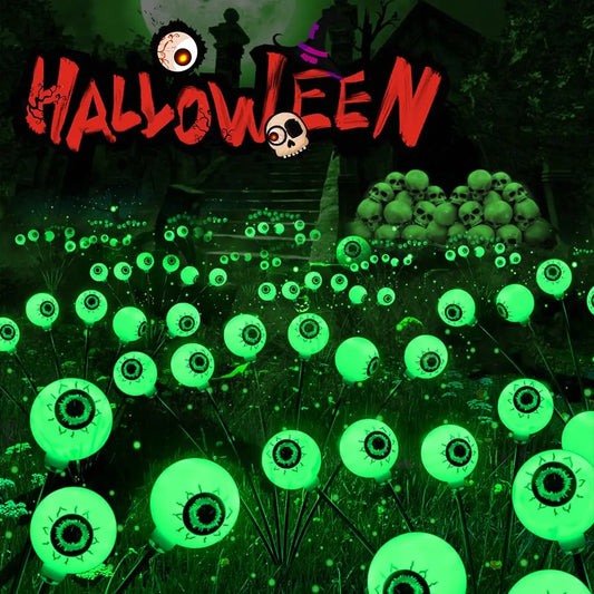 Halloween Outdoor Solar Eyeball Lights-LED Green&Purple Glow, Swinging Firefly Effect,for Creepy Yards, Lawns & Halloween Haunts