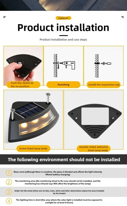 4pcs Waterproof Solar Step Lights Warm /White Light Auto Switch Deck Lights Solar Powered Easy To Use Stair Lighting