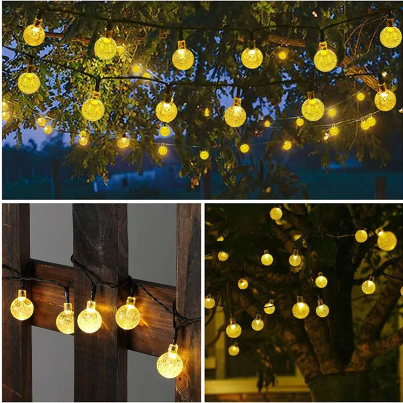 Solar Powered Crystal Ball LED String Lights Garlands for Christmas Outdoor Decoration.holiday Home Decor