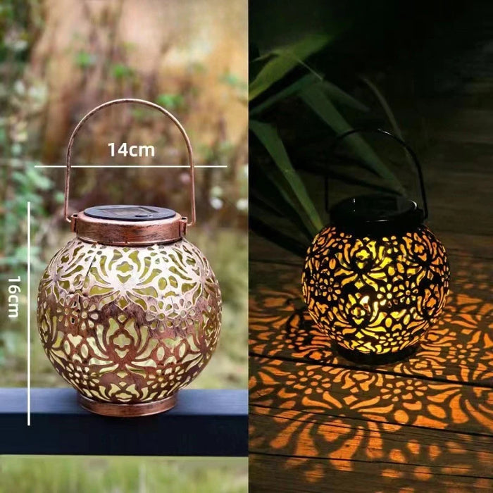 Solar Powered Garden Lights Outdoor Waterproof Metal Lanterns Hollow Design Projection Lighting for Patio Yard Decoration ﻿