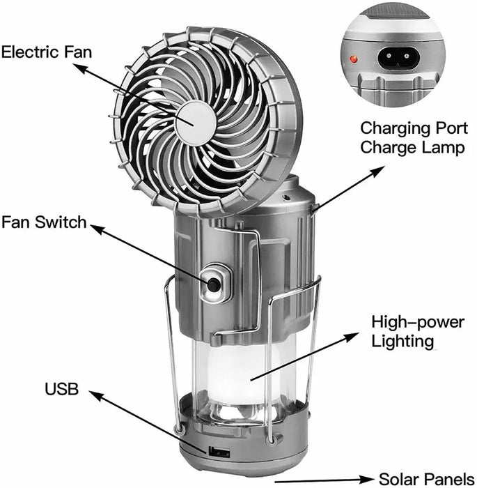 Outdoor Solar Camping Light Portable With Fan Solar Charge Hanging Tent Lamp Rechargeable Camping Flashlight Powerful Hand Lamp