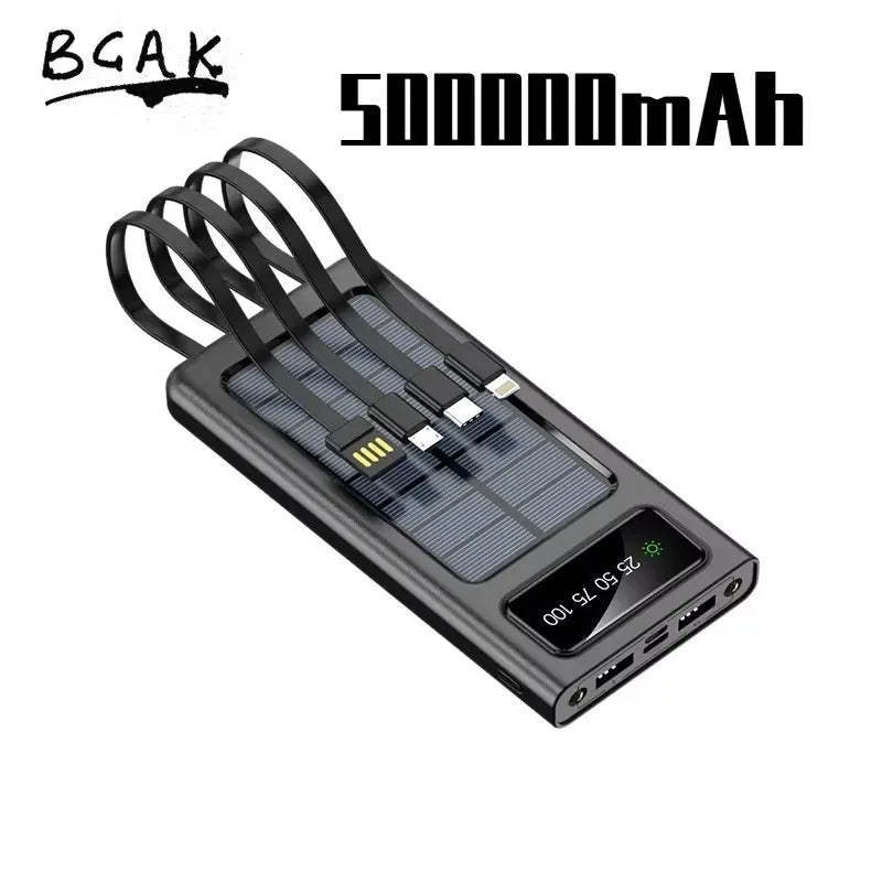 BCAK  Solar Power Bank 500000MAH  Convenient Ultra-thin Built-in Cable Outdoor Camping Mobile Power Supply /200000mAh /300000mAh
