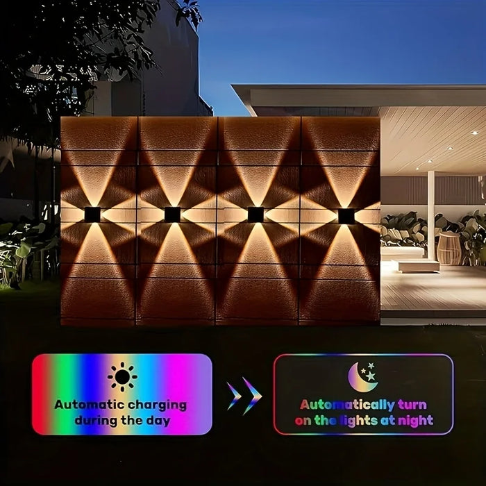 Solar Outdoor Ambient Wall Lamp Four Sided Lighting for Courtyard Garden Porch Front Door Staircase Waterproof Solar Fence Light
