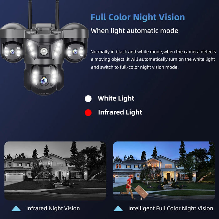 15MP 4G Solar Camera PTZ Outdoor CCTV Triple Lens Three Screen PIR Colour Night Vision Weatherproof V380 PRO Cameras