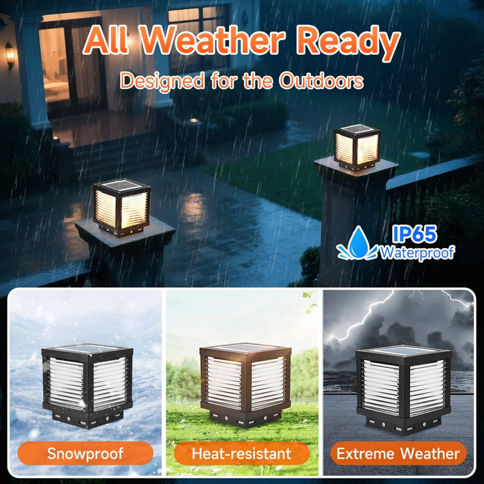 LED Solar Pillar Lights Replaceable Bulb Outdoor Solar Garden Lamps Connect Electricity Sunlight for Fence Pathway Outdoor Decor