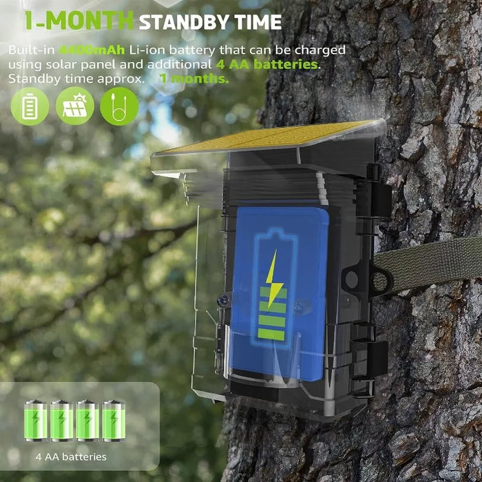 Solar Wildlife 50MP 4K Video Trail Camera Night Vision 0.3s Motion Activated Waterproof Garden Camera Outdoor Hunting Monitoring
