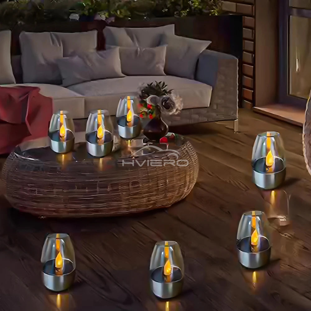 Solar LED Lights Stainless Steel Candle Outdoor Courtyard Lamp Decorative Atmosphere Halloween Candlelight Dinner Night lights