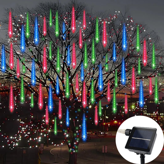 Solar Meteor Shower Rain LED String Lights 8 Tubes Street Garlands Christmas Tree Decorations for Outdoor Fairy Garden Lights