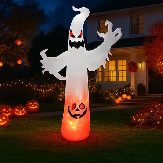 8FT Halloween Party & Holiday DIY Decoration Flame White Ghost Solar Term LED Light Up Lawn Inflatable Model Outside Party Decor