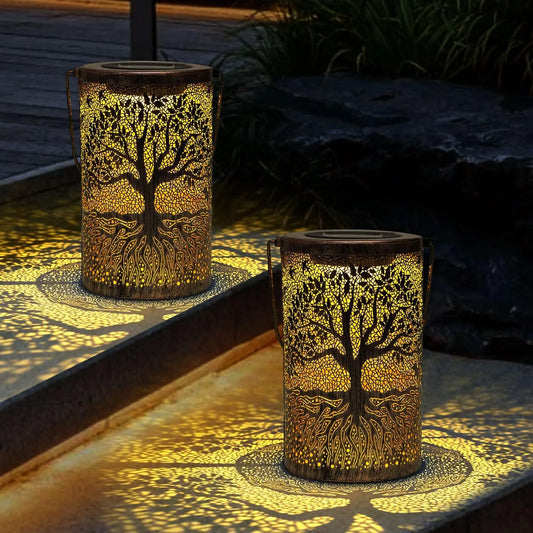 1 solar powered iron lantern, hollow design, suitable for outdoor gardens, terraces, party decorations and holiday gifts