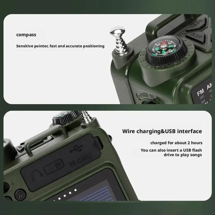 Hand-operated Emergency Solar Bluetooth Outdoor Camping Alarm Radio Multi-band Earthquake Prevention Solar Radio With Flashlight