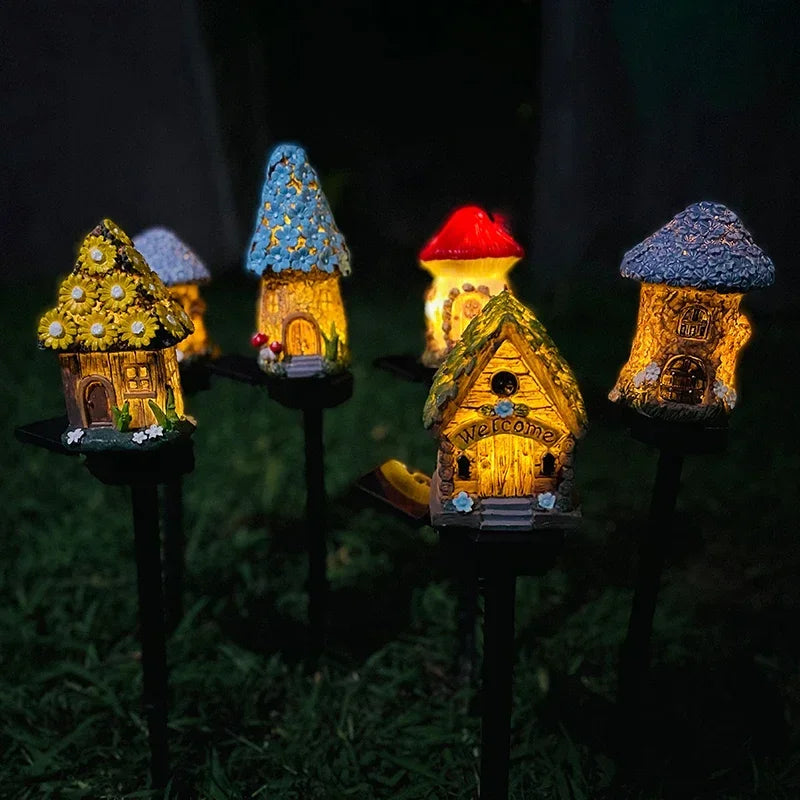 Solar Lawn Light Resin Craft Miniature Fairy Mushroom House Solar Powered Garden Yard Outdoor Decor Lamps Christmas Lamp