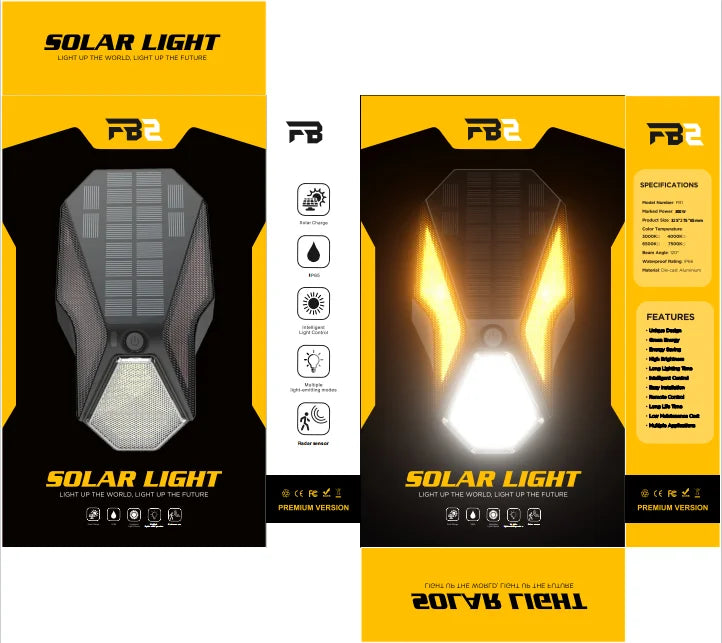 Solar LED Lights Outdoor Lighting IP65 Waterproof Sports Sensor Wall Lamp Remote Control For Garages Courtyards Yards Front Door
