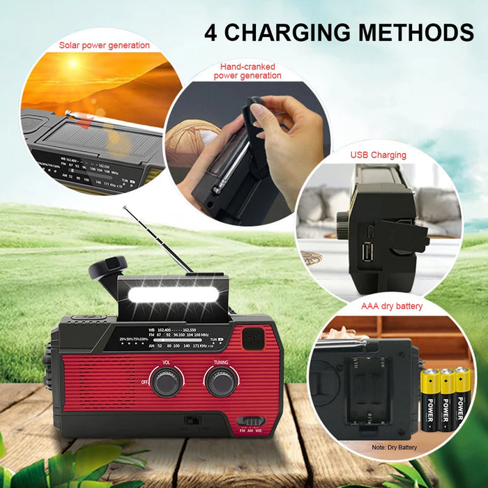 Emergency Hand Crank Radio Solar Powered Radio with Flashlight Reading Lamp SOS Alarm AM/FM/WB/NOAA Weather Radio Portable Radio