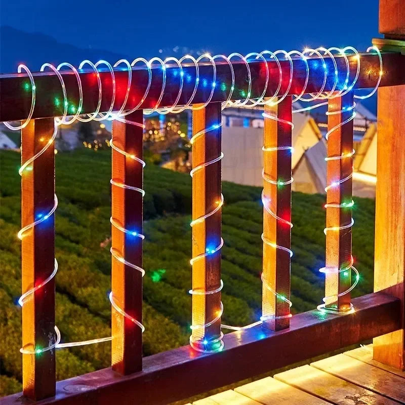 Solar Outdoor Fairy Lights LED Festoon Tube Rope String Light Summer Garden Fence Wedding Party Balcony Decoration Solar Garland