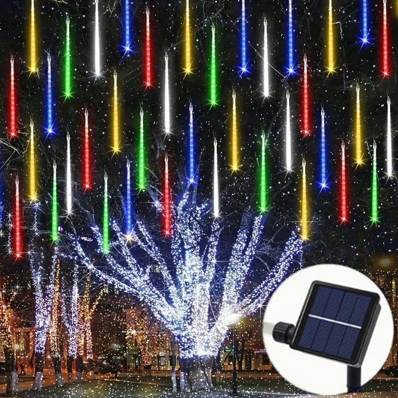 Solar Meteor Shower Light Christmas Tree Outdoor Falling Rain Drop String Lights for Street Wedding Party Garden Eave Decoration