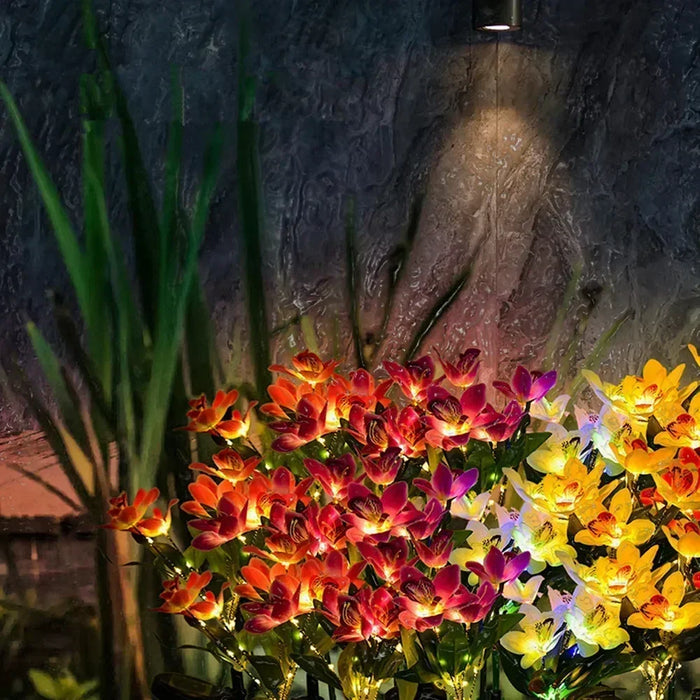 Solar Simulation Orchid Flower Lights Outdoor Lamp for Patio Lawn Garden Holiday Wedding Party Decoration Flower
