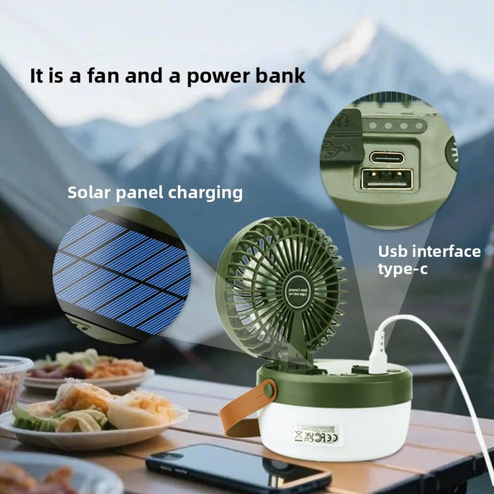Outdoor Fan Camping Lamp, Solar Ultra-long Battery Tent Lamp, Emergency Lamp, Fan Lamp, Rechargeable Lighting Lamp