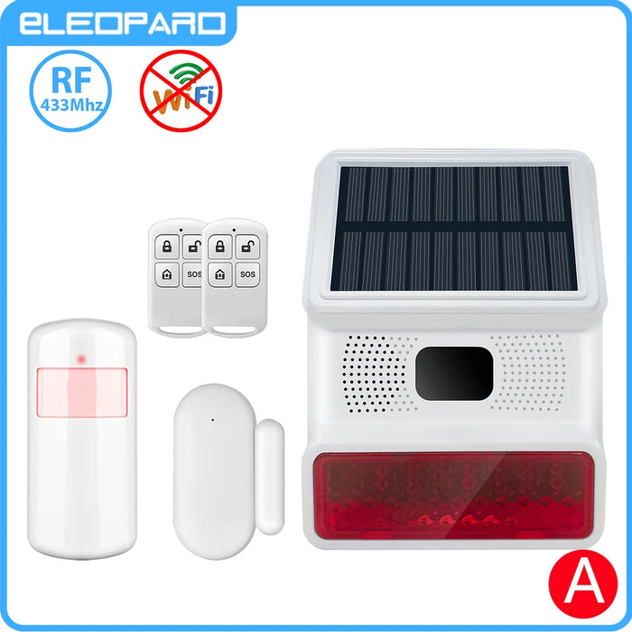 Smarsecur 433MHz Solar Outdoor Waterproof Siren with LED Flashing Light Function as Home Garage Shed Alarm System