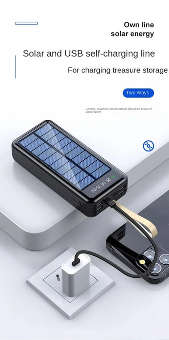 Solar power bank large capacity 100000 mAh fast charging with its own line mobile power supply 80,000 outdoor riding