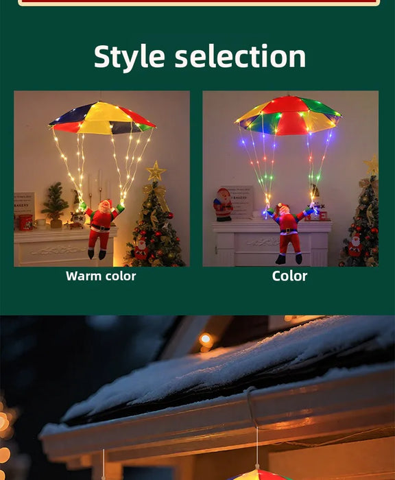 Parachute Santa Claus Christmas Yard Eaves Hanging Decorative Lights Leather String Lights Christmas Skydiving Light String