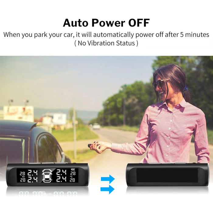 Solar Power Car Tire Pressure Alarm Digital Display Auto Smart Tpms Tire Pressure Monitor System Temperature Warning with Sensor