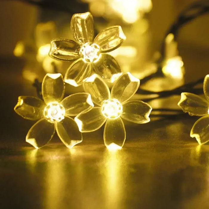 Solar Fairy String Light Sakura Garlands 5/7/12/22M Peach Flower CherryLED Lamp For Wedding Party Garden Christmas Outdoor Decor