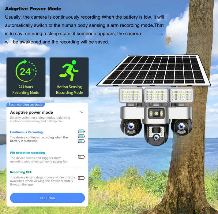 Solar Cameras 4G 15MP Three PTZs Len PIR Human Tracking Security CCTV Surveillance IP Camera PTZs control Wifi security cameras