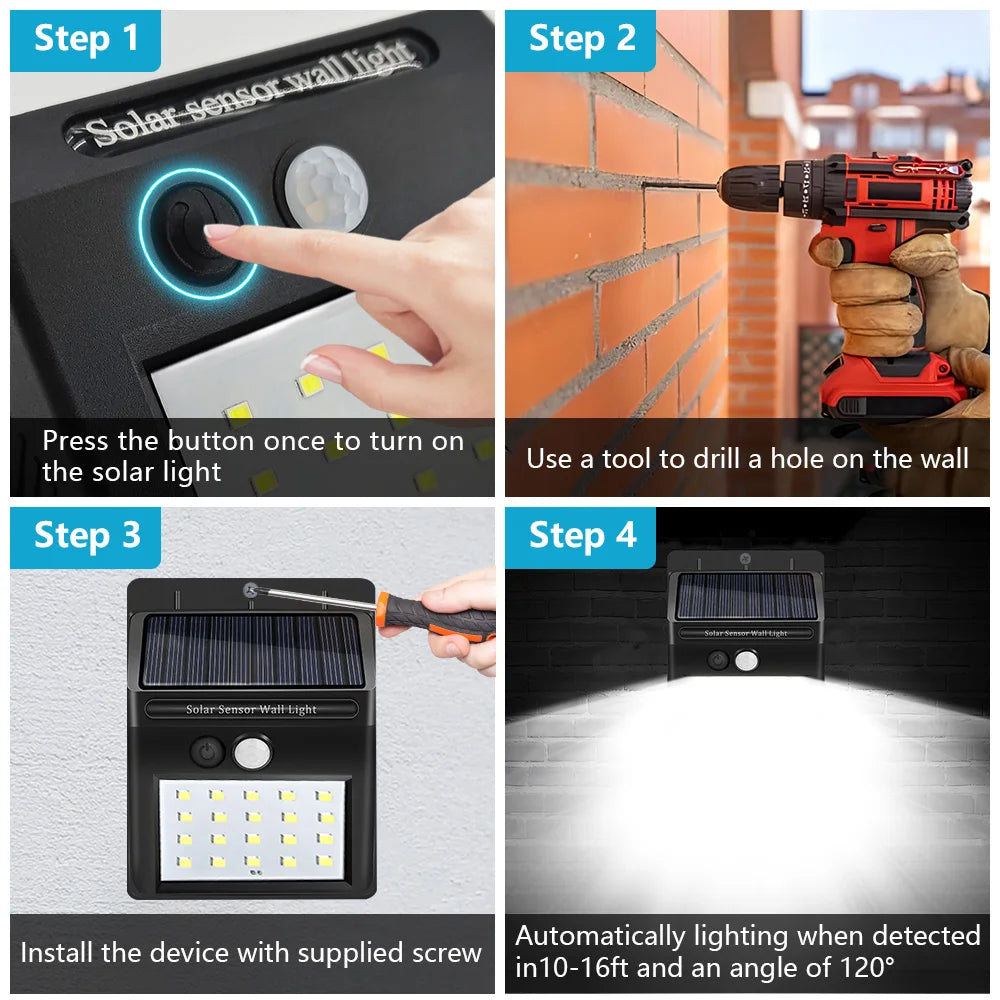2000LM Solar Wall Light Motion Sensor Outdoor Solar Lamp LED Solar Lights IP65 Waterproof Solar Street Light Outdoor Garden Lamp