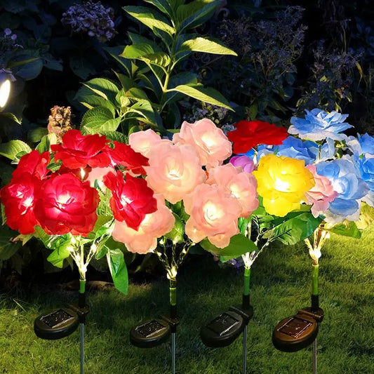 LED Outside Light for Patio Yard Decor Solar Powered Lights Outdoor Solar Garden Lights Solar Flowers Rose Light Waterproof