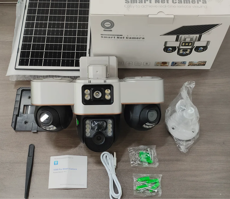 Solar Powered 3-Lens Security Camera with Smart Night Vision, Waterproof & 12MP HD Resolution for Outdoor Surveillance Camera