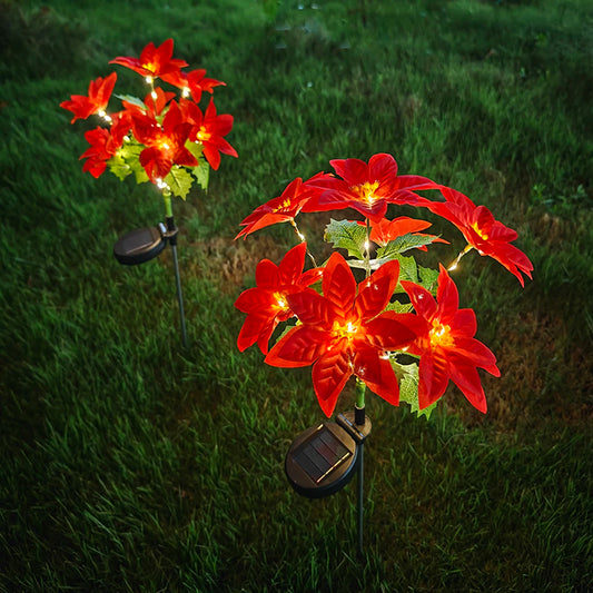 Solar Christmas Flower Lamp LED Warm Light Fashion Red Decoration Flower Poinsettia For Garden Lawn Lamp Holiday Christmas Light