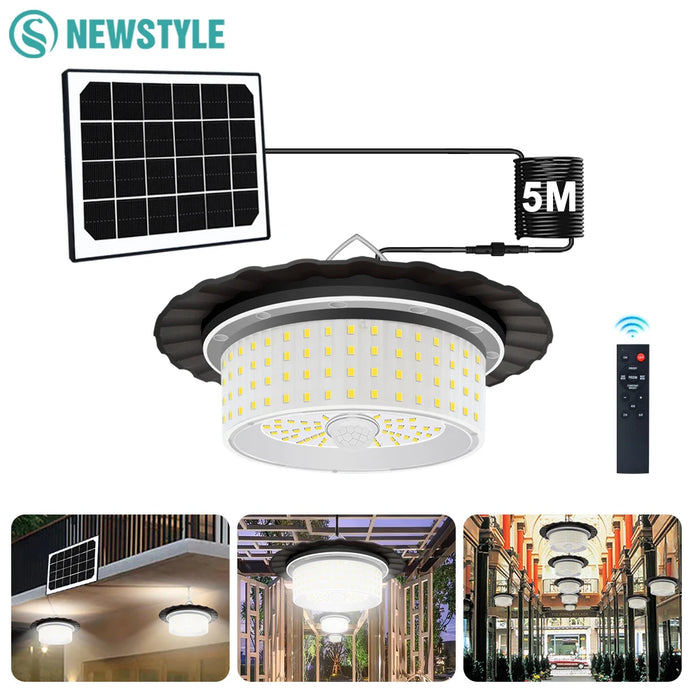 Solar Shed Light Outdoor Motion Sensor with Remote Control 360°Lighting Solar Pendant Lights Waterproof Garage Garden Warehouse