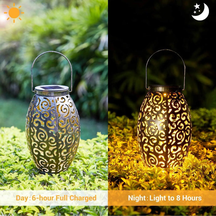 LED Hanging Solar Lights Lantern Metal Lamp Waterproof Outdoor Solar Lamp for Garden Projection Light Halloween Home Decoration