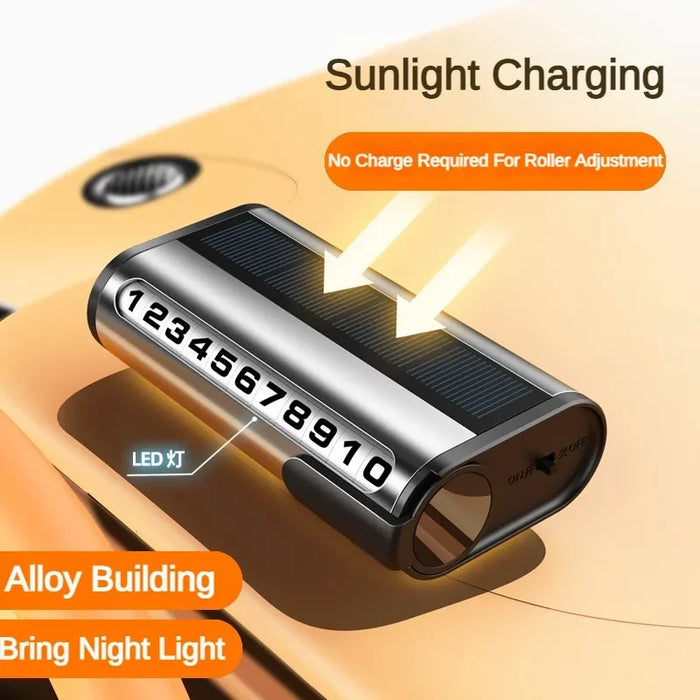 Solar Charging Car Parking Number Plate Luminous Auto Parking Card Temporary Stop Phone Number Card for Car Decoration Accessory