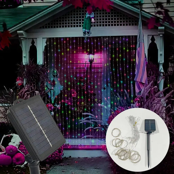Christmas LED Solar Courtyard Curtain Lights Outdoor Waterproof Fairy String Lights with 8 Modes Garden Window Bedroom Wedding