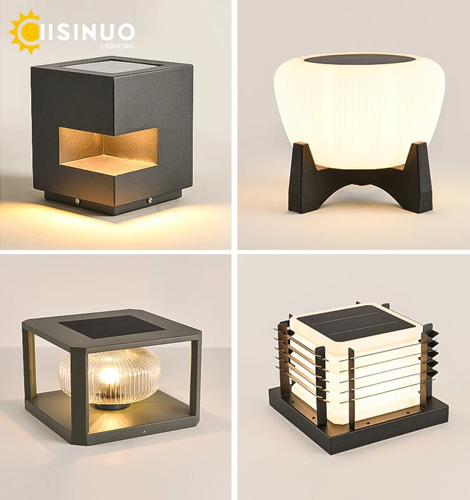 Outdoor Pillar Light Solar Powered Energy Saving IP65 Post Cap Lamp Auto Dusk-to-Dawn Sensor for Garden Villa Gate Pathway Fence