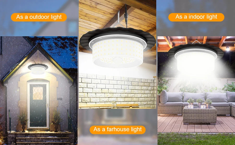 Solar Shed Light Indoor Outdoor with Motion Sensor Solar Pendant Light 5 Mode Timers Waterproof Gazebo Garage Shop Barn Home