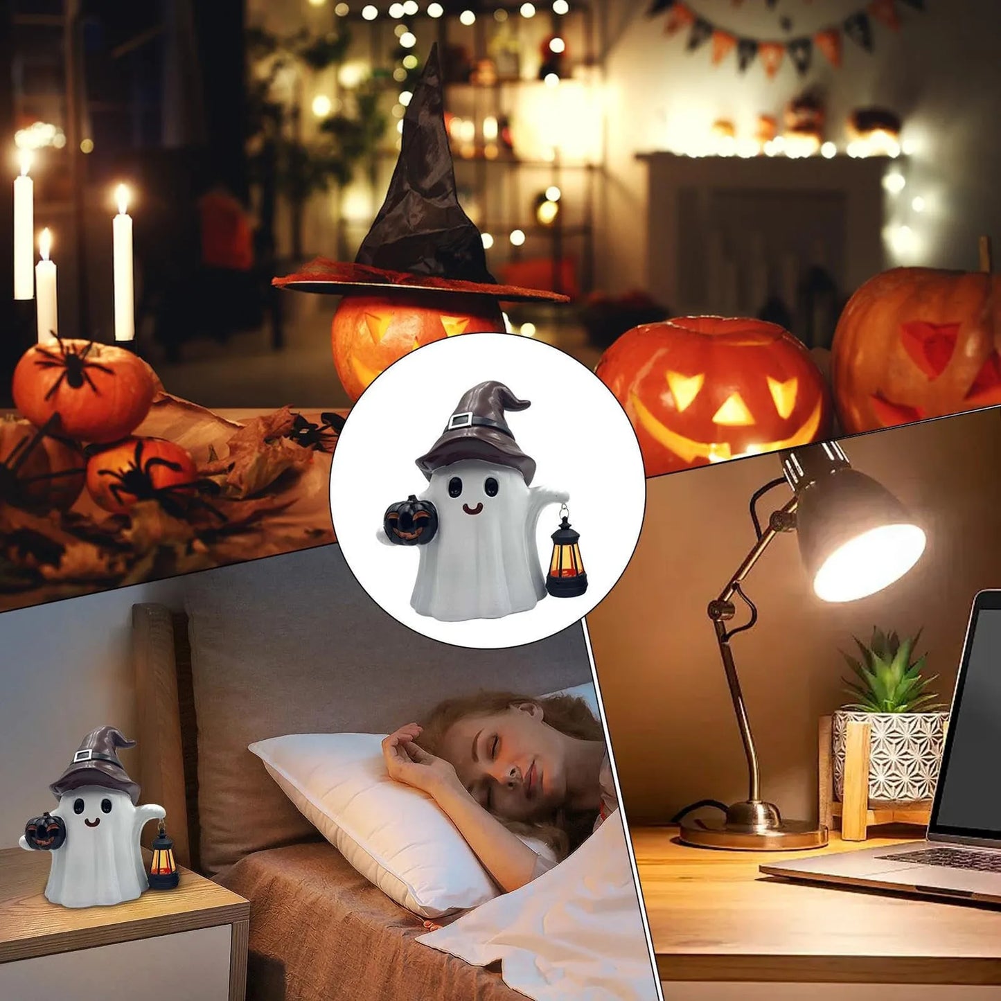 Halloween Ghost Lantern Ornament Solar Powered Design Light Nightlight Garden Sculpture Lights Cute Yard Holiday Decorations