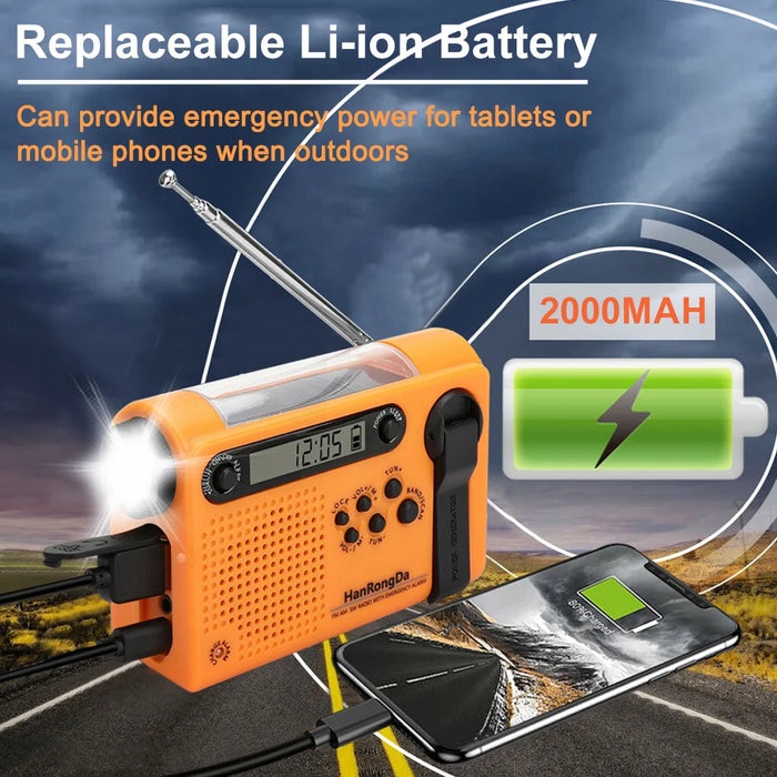 Portable Solar Hand Crank Radio 3 In 1 2000mAh Power Bank Phone Charger Flashlight Emergency Radio AM/FM/SW Weather Radios