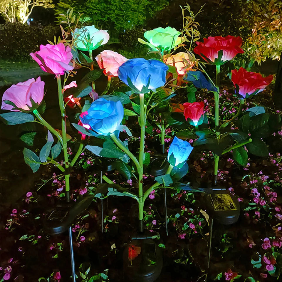 Solar Garden Lights Solar Flowers Rose Light Solar Powered Lights Outdoor Waterproof LED Outside Light for Patio Yard Decor