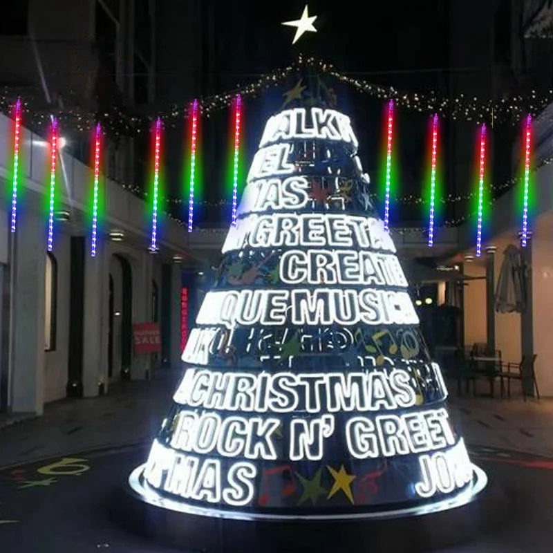Solar Meteor Shower Light Christmas Tree Outdoor Falling Rain Drop String Lights for Street Wedding Party Garden Eave Decoration